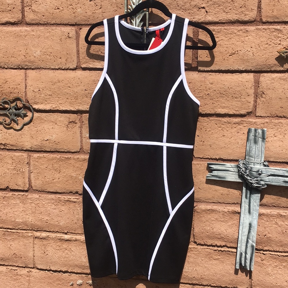 5/48 Black and White Dress size 10 Career Office Cocktail Knee Length Stretch